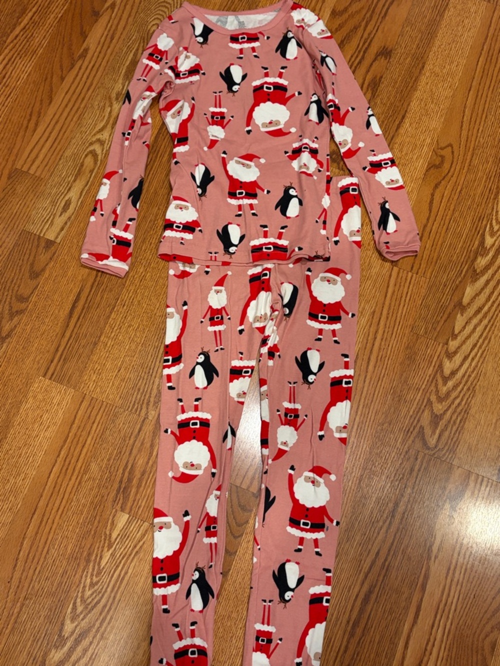 Kids Pink Santa & Penguin Holiday Pajama Set